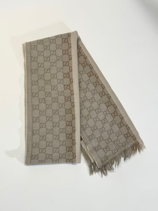 Gucci GG Jacquard Knitted Scarf Light Brown & Beige