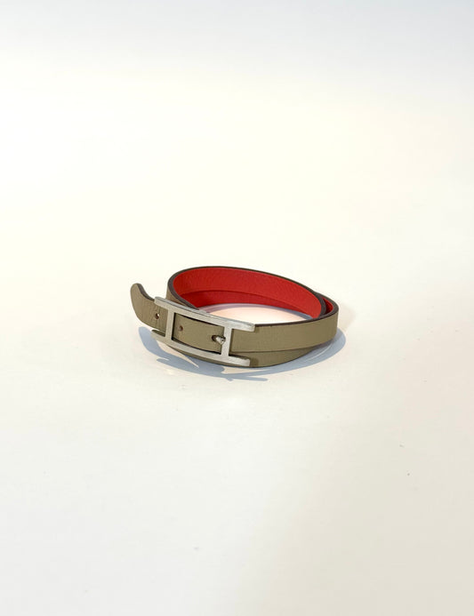 HERMES Behapi Double Tour Bracelet In Taupe & Coral