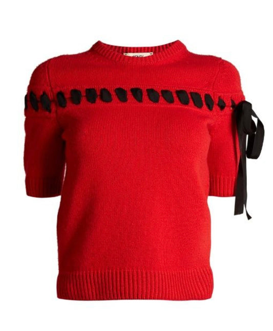 Fendi Red Short Sleeve Knitted Sweater